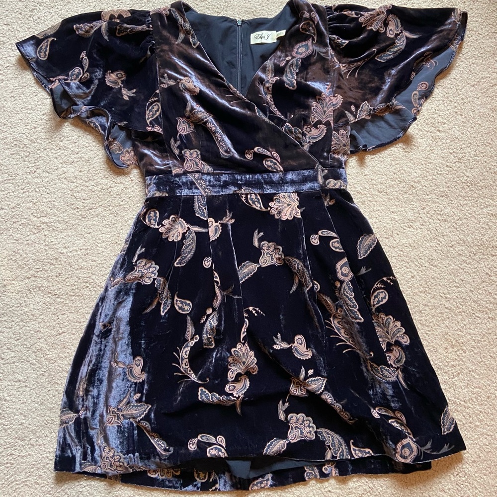 Eliza J Plum Paisley Velvet Cape Sleeve Size 6p - Picture 2 of 15